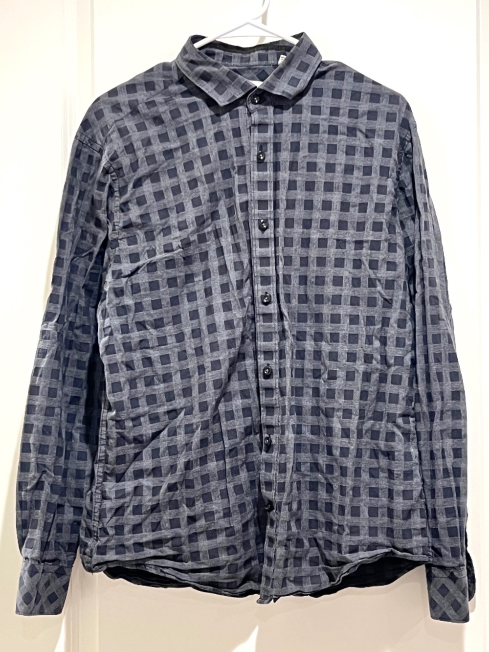 James Campbell Mens button up Shirt sz M Cotton long Sleeve Gray gingham plaid